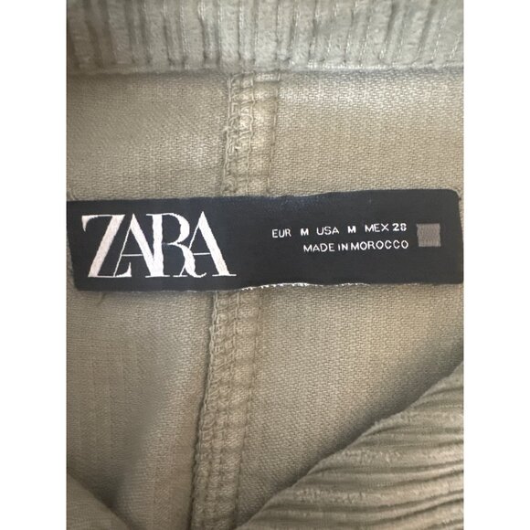 ZARA Light Olive Green Corduroy Medium Button-Up Jacket Drop Sleeve - Picture 3 of 13